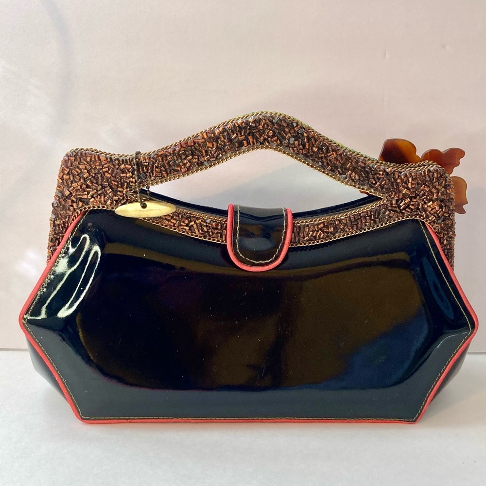 Spring Sale 🌼 Mary Frances patent leather vintage purse butterfly beaded handle - Picture 2 of 9